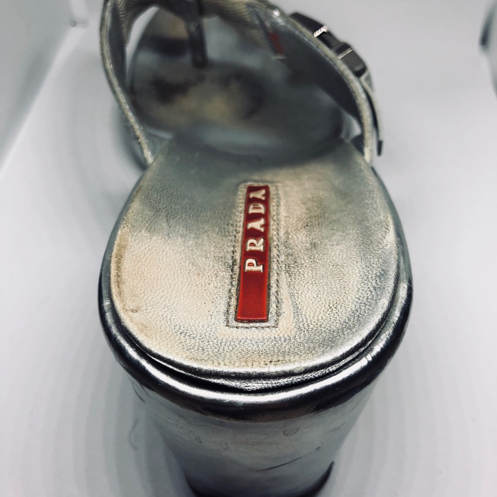 PRADA SPORT LEATHER WEDGE SANDALS - Picture 4 of 6